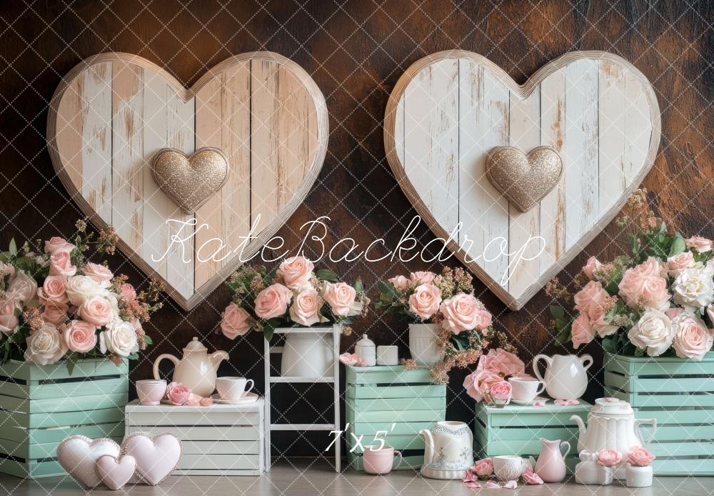 Kate Valentine Wood Heart Roses Backdrop Designed by Mini MakeBelieve