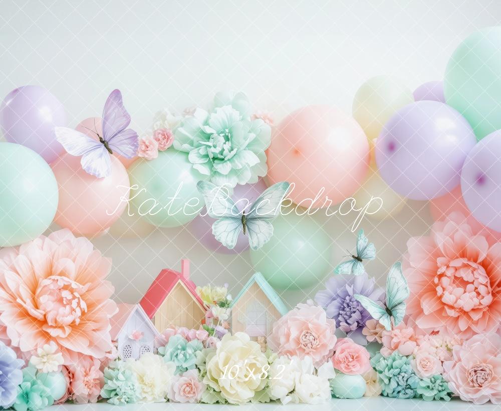 Kate Spring Pastel Balloons Flowers Butterflies Backdrop Designed by Patty Roberts