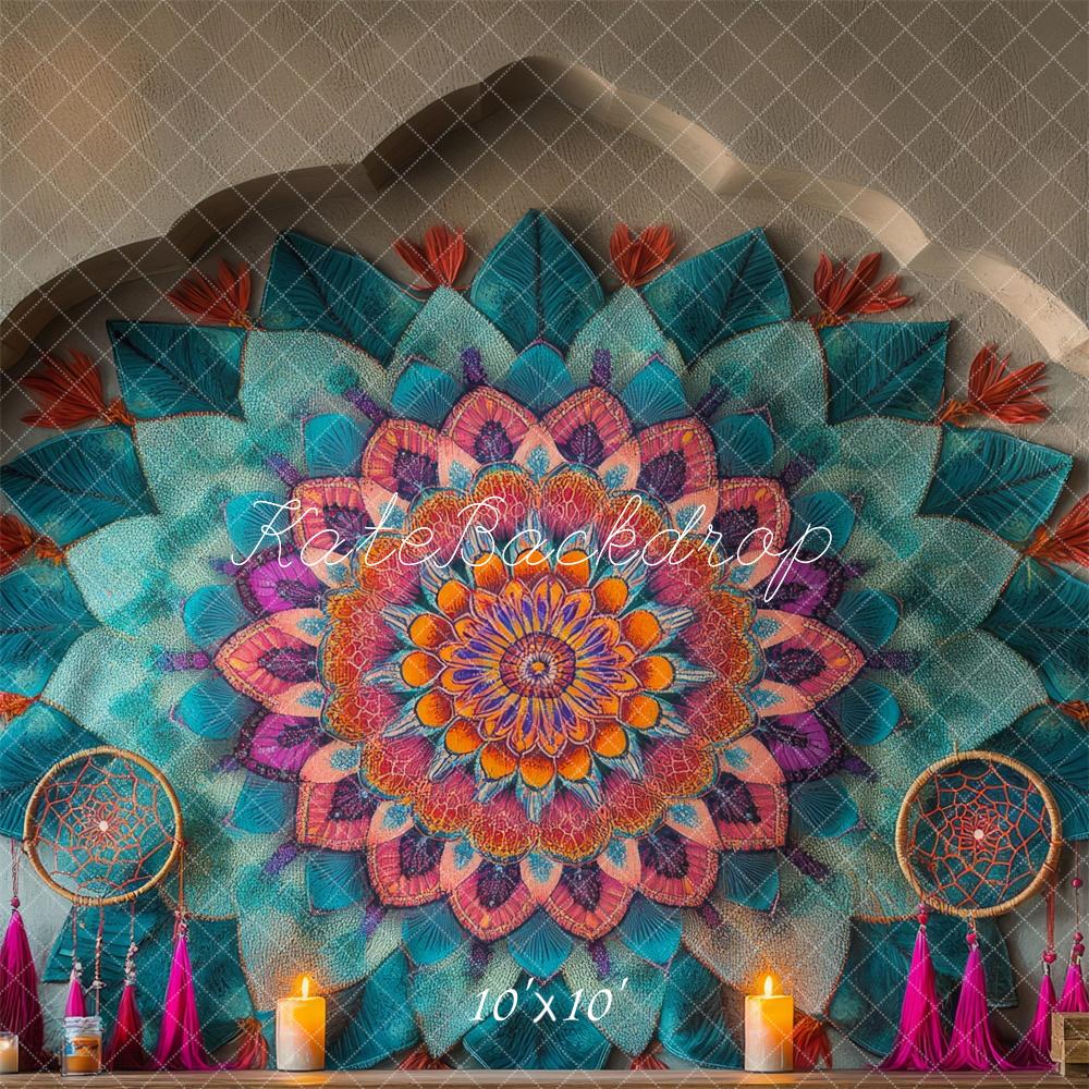 Kate Boho Colorful Mandala Candle Retro Backdrop Designed by Mini MakeBelieve