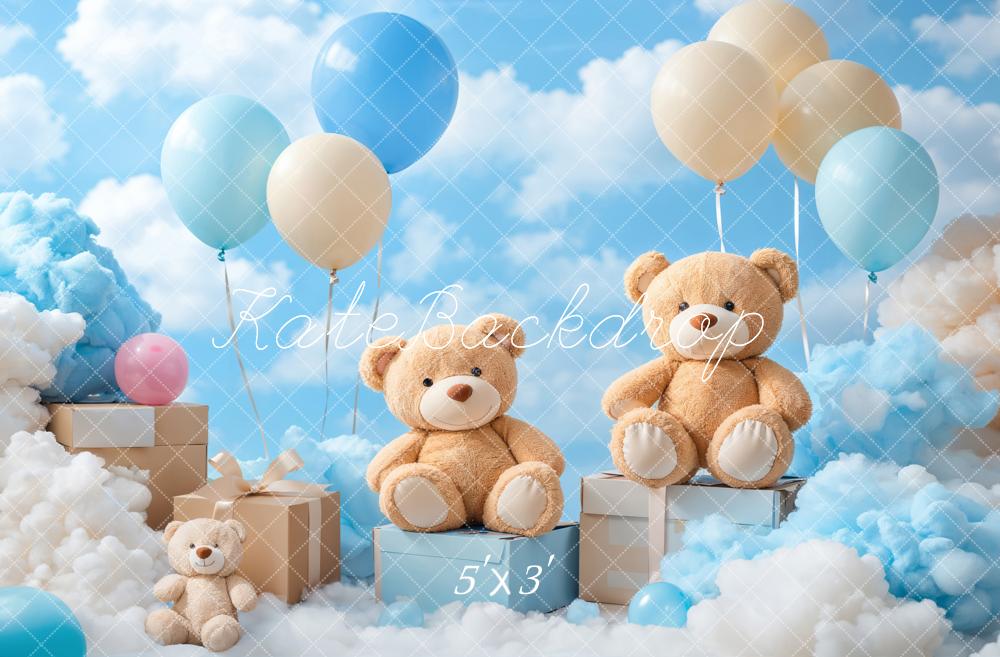 Blauwe Lucht Met Teddybeer En Ballonnen Foto Achtergrond Designed by Emetselch