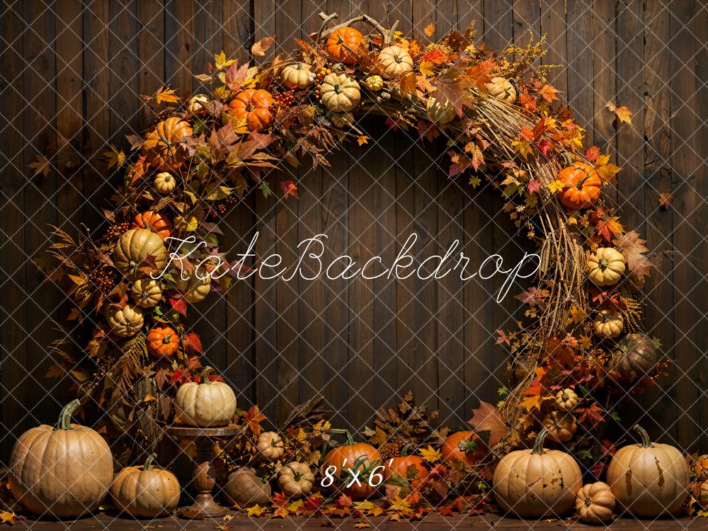 Fall Maple Leaf Wreath Wood Wall Foto Achtergrond Designed by Emetselch