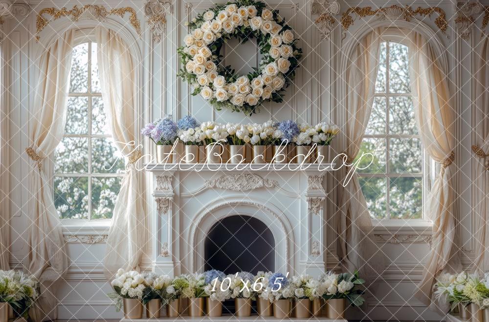 Kate Spring Floral Wreath Fireplace Window Backdrop Designed by Mini MakeBelieve