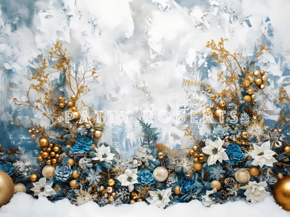 Christmas Boho Blue Flowers Wall Foto Achtergrond Designed by Patty Robert