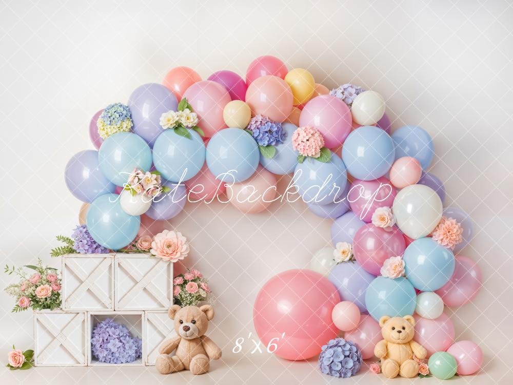 Kate Cake Smash Pastel Balloon Flower Arch Backdrop Designed by Emetselch