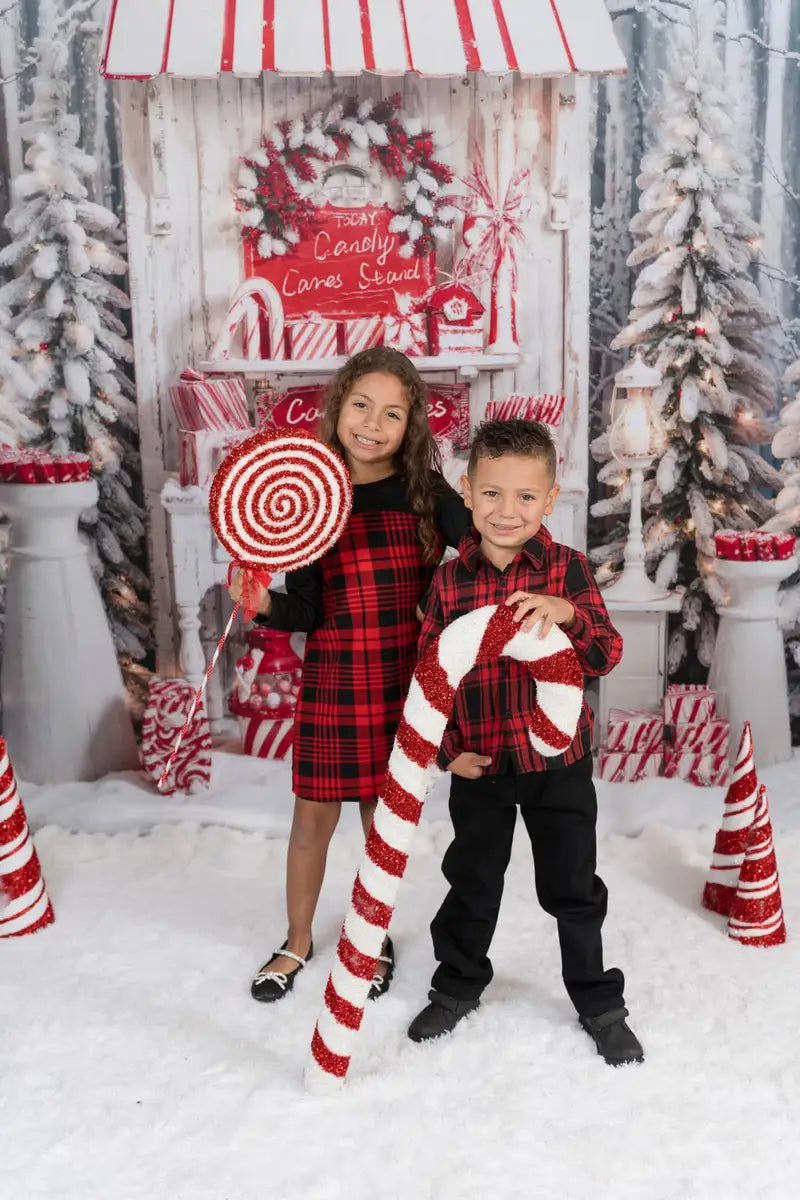 Kate Christmas Candy Canes Outside Red Backdrop Designed by Emetselch