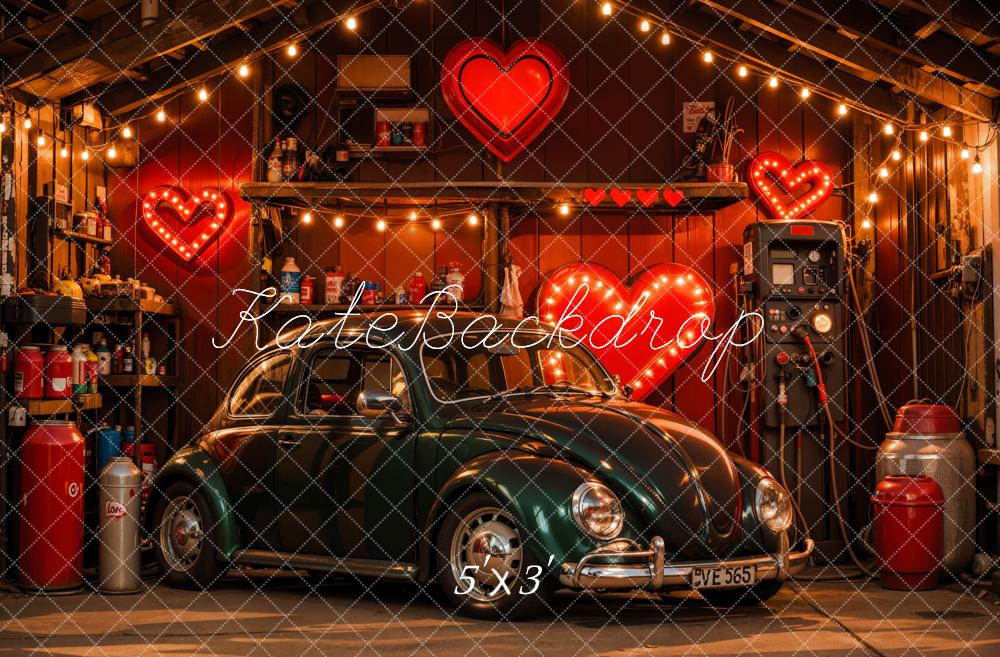 Kate Valentine Retro Car Heart Garage Backdrop Designed by Emetselch