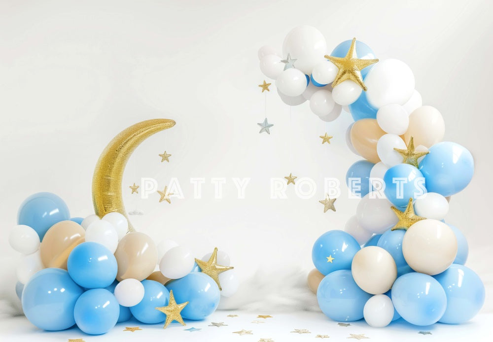 Kate Birthday Cake Smash Moon Blue White Balloon Backdrop Designed by Patty Robert