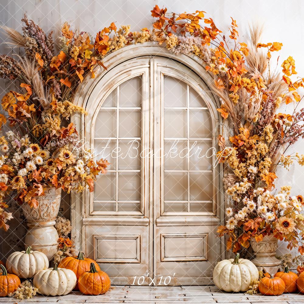 Kate Fall Boho Pumpkin Beige Arched Door Backdrop Designed by Emetselch