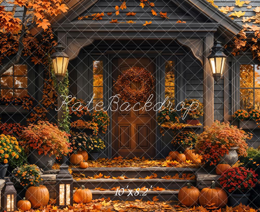 Kate Fall Golden Maple Leaf Log Cabin Backdrop Designed by Emetselch