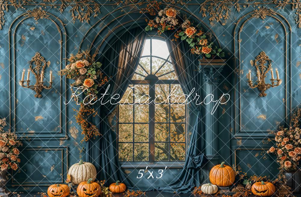 Fall Vintage Blue Wall Arch Window Backdrop Designed by Emetselch