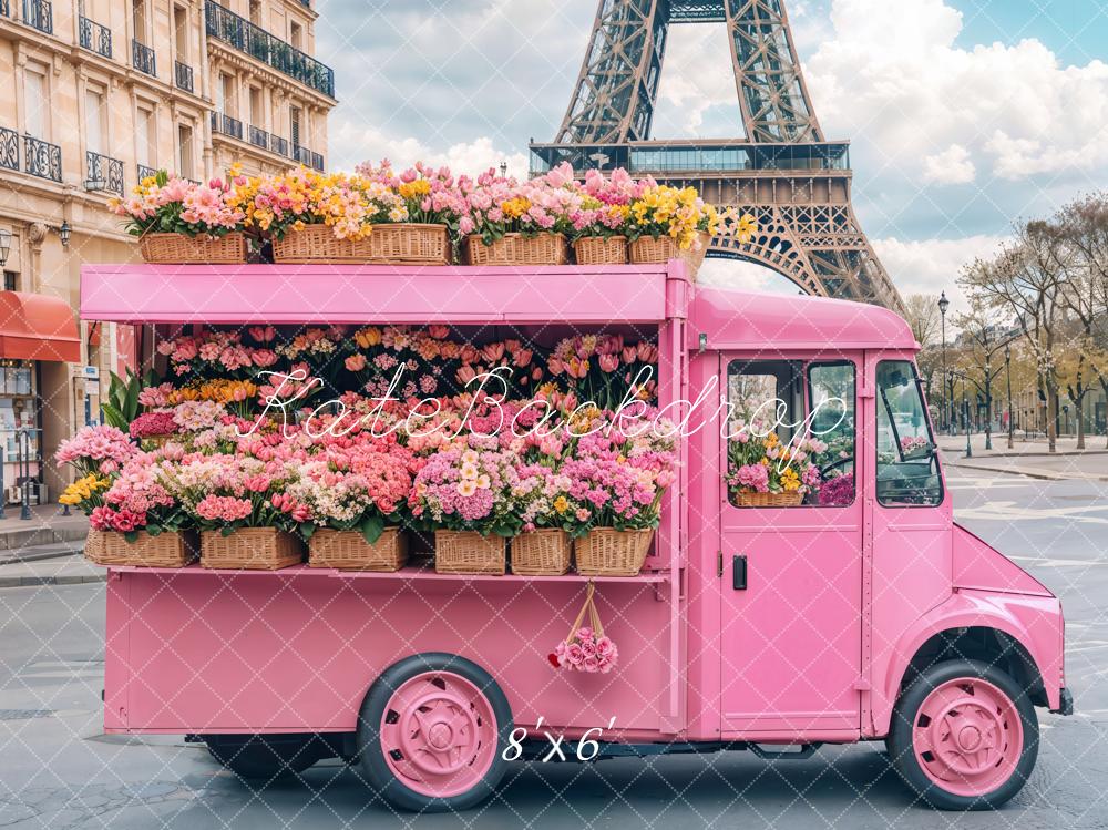 Kate Spring Pink Flower Truck Eiffel Backdrop Designed by Emetselch