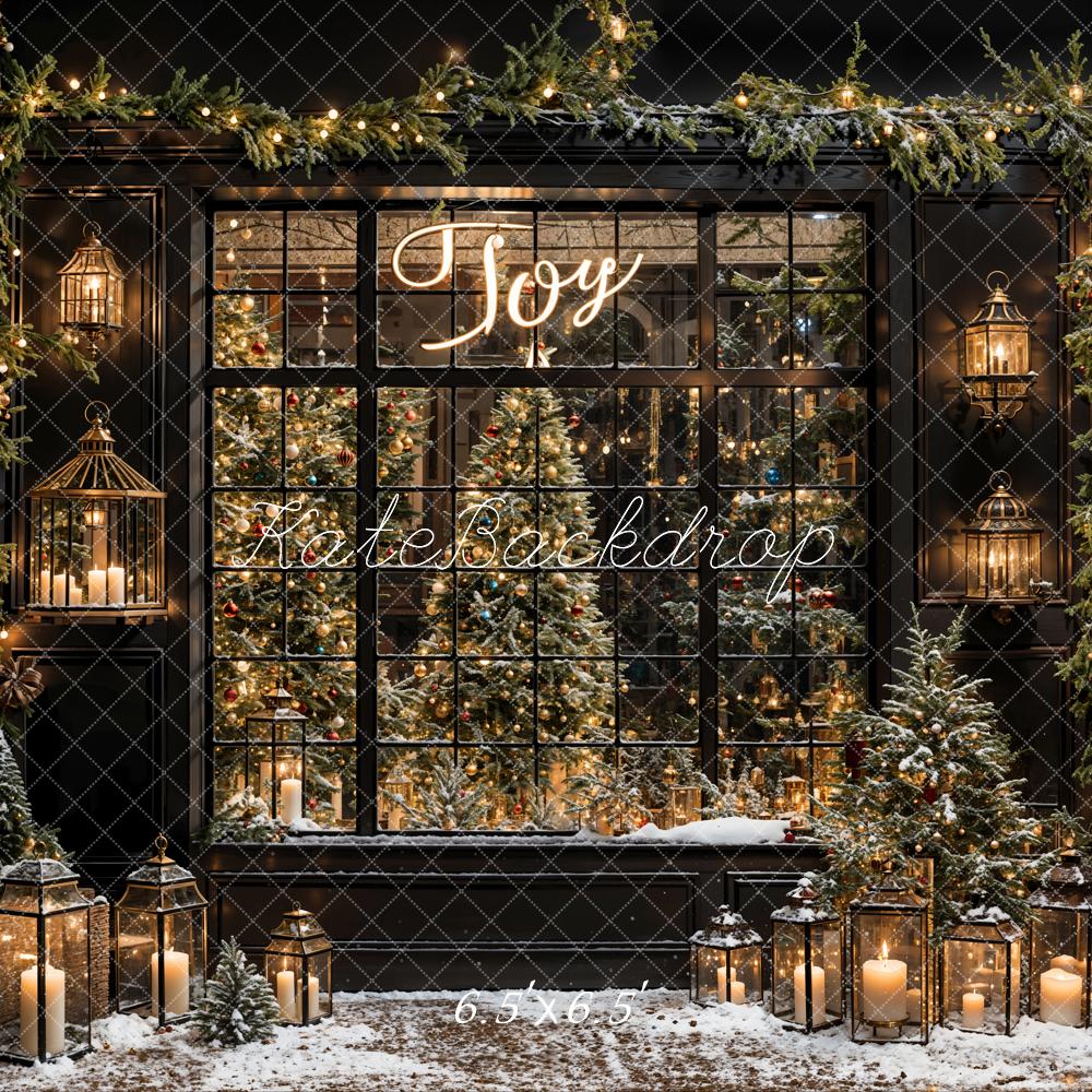 Kate Winter Christmas Black Framed Window Retro Wall Backdrop Designed by Emetselch