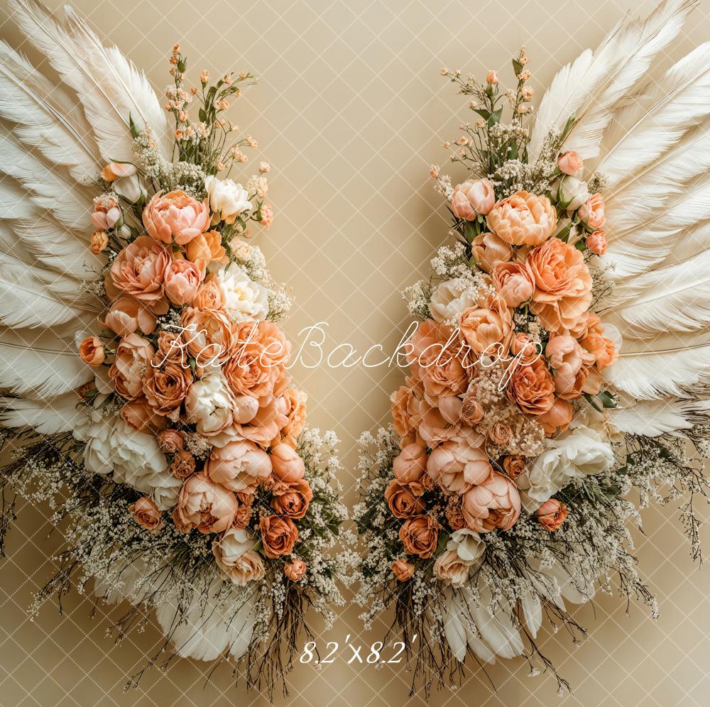 Kate Dreamy Floral Feather Wings Floor Backdrop Designed by Emetselch