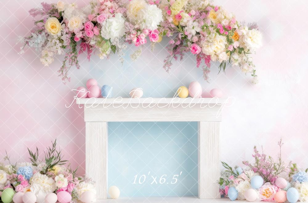 Kate Easter Fireplace Floral Pastel Backdrop Designed by Patty Roberts