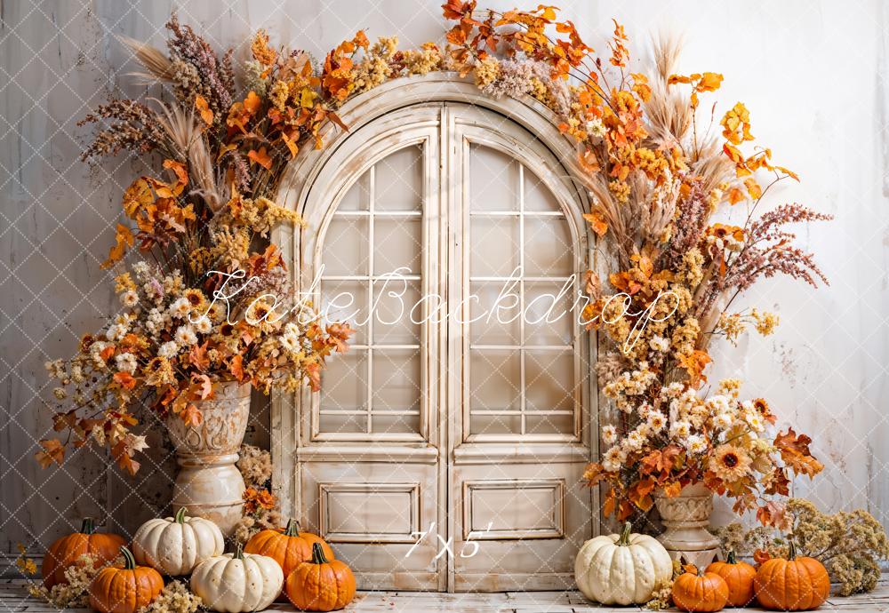 Kate Fall Boho Pumpkin Beige Arched Door Backdrop Designed by Emetselch