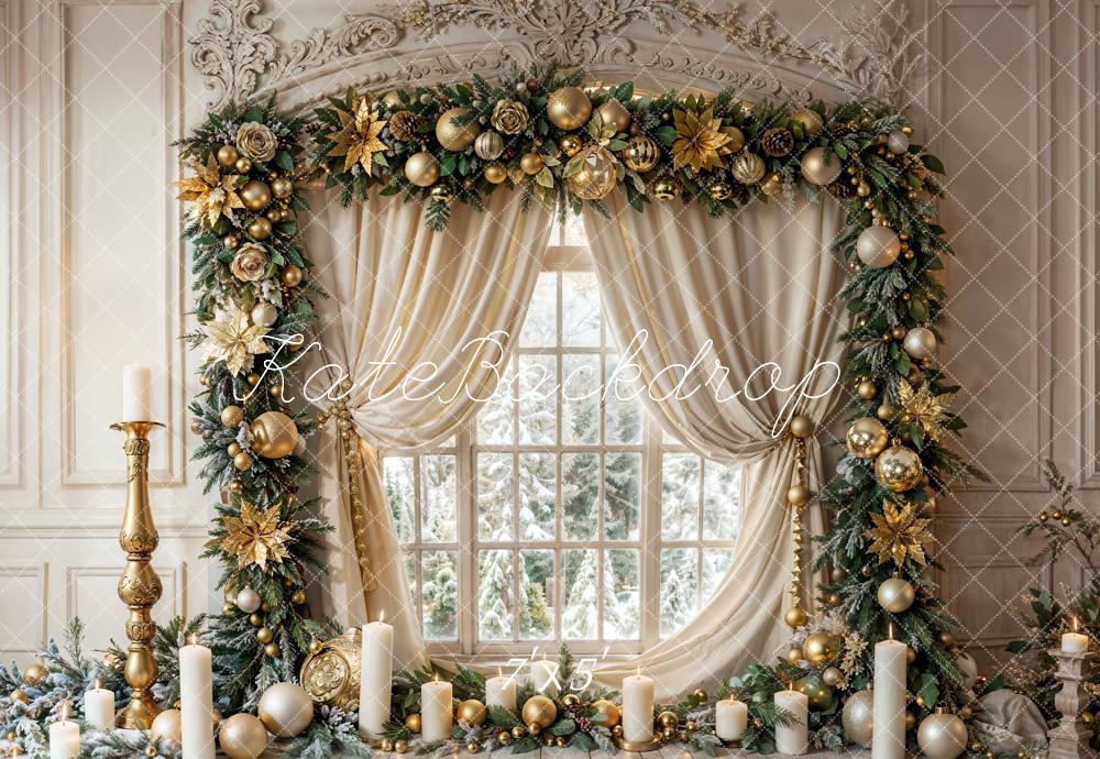 Kate Christmas Vintage White Marble Framed Window Backdrop Designed by Emetselch