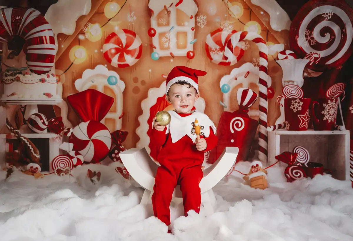 Kate Christmas Backdrop Gingerbread House Candy for Photography