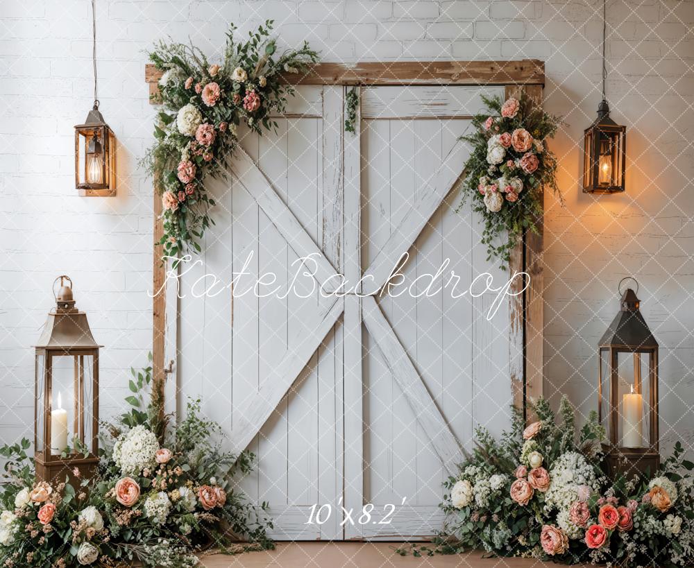 Kate Spring Rustic Floral Barn Door Backdrop Designed by Emetselch