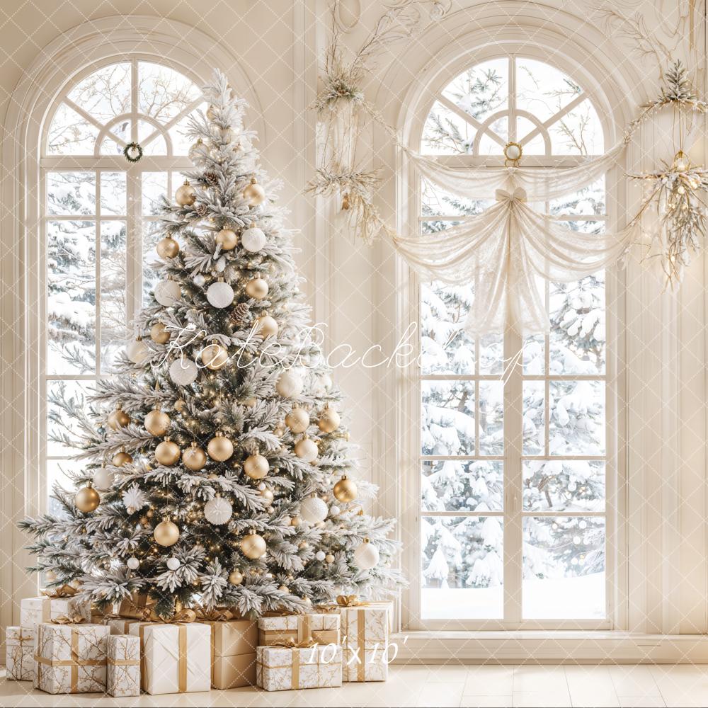 Árbol de Navidad Blanco Vintage con Ventana Arco de Fondo Diseñado por Emetselch