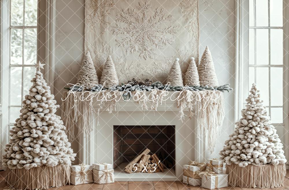 Kate Christmas Tree White Boho Fireplace Backdrop Designed by Emetselch