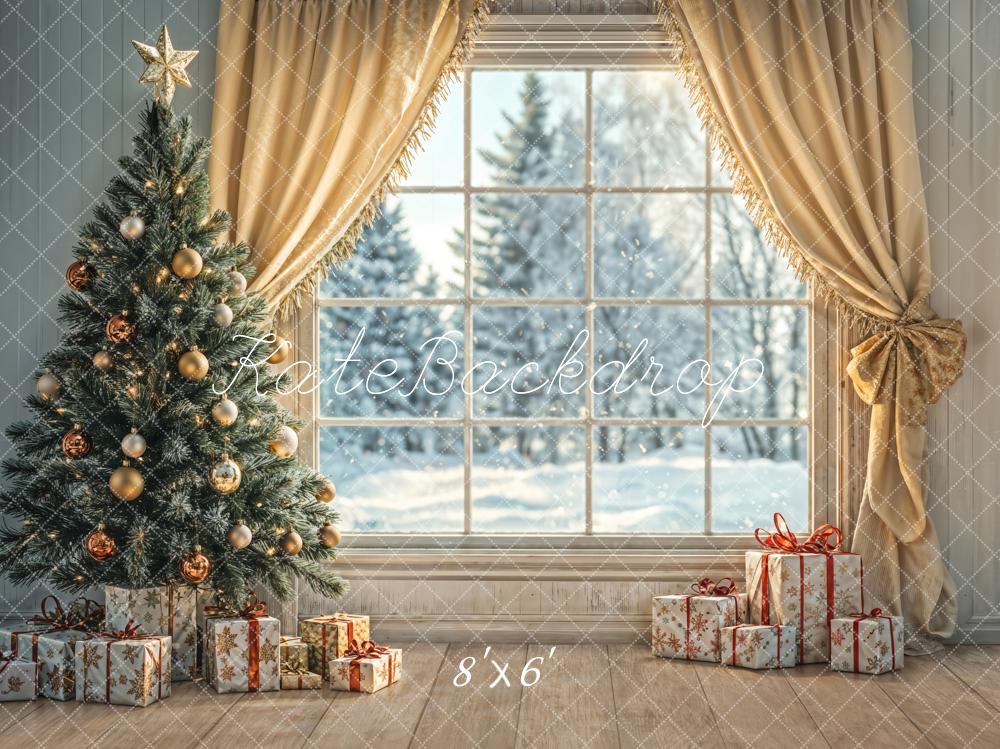 Kate Christmas Tree Window Curtains Gifts Backdrop Designed by Emetselch