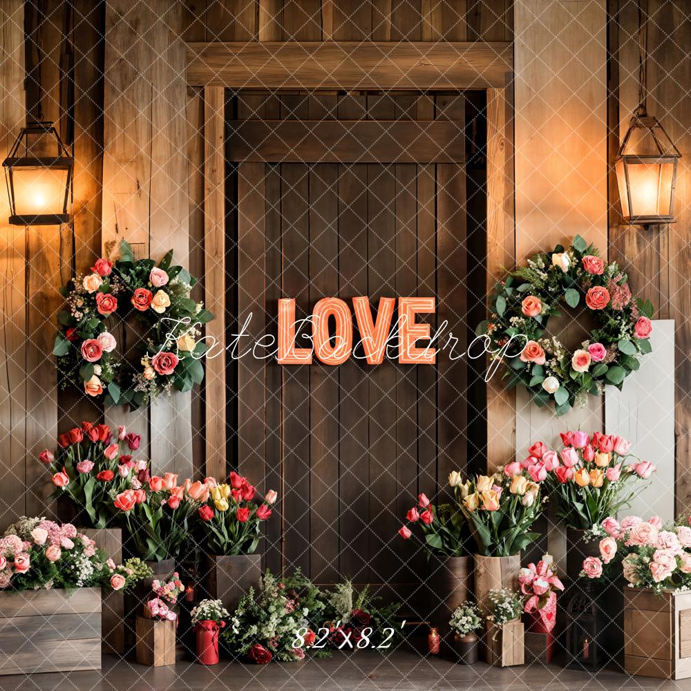 Lightning Deal #1 Kate Valentine's Day Love Floral Wood Door Backdrop Designed by Emetselch