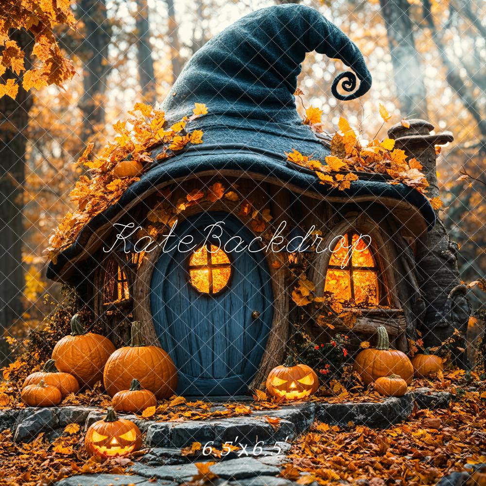 Kate Halloween Pumpkin Witch Hat Cottage Backdrop Designed by Emetselch