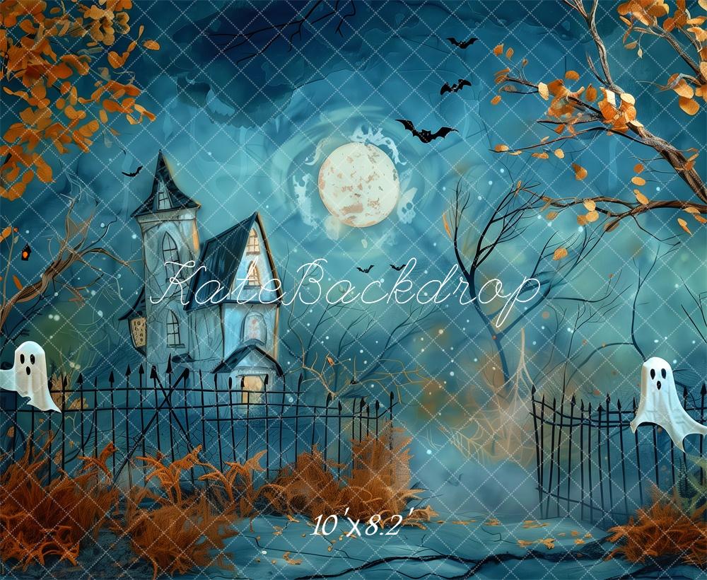 Kate Halloween Cartoon Night Haunted House Backdrop Designed by Patty Robert