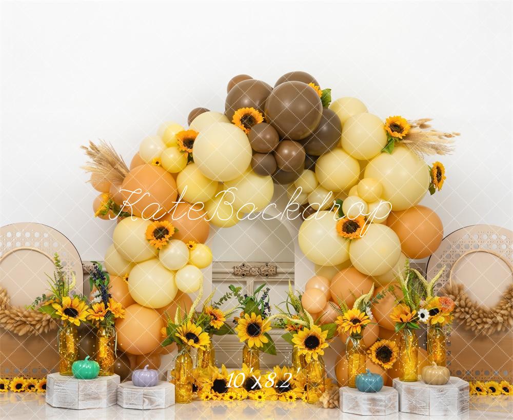 Kate Cake Smash Fall Sunflower Balloon Arch Backdrop Designed by Mini MakeBelieve