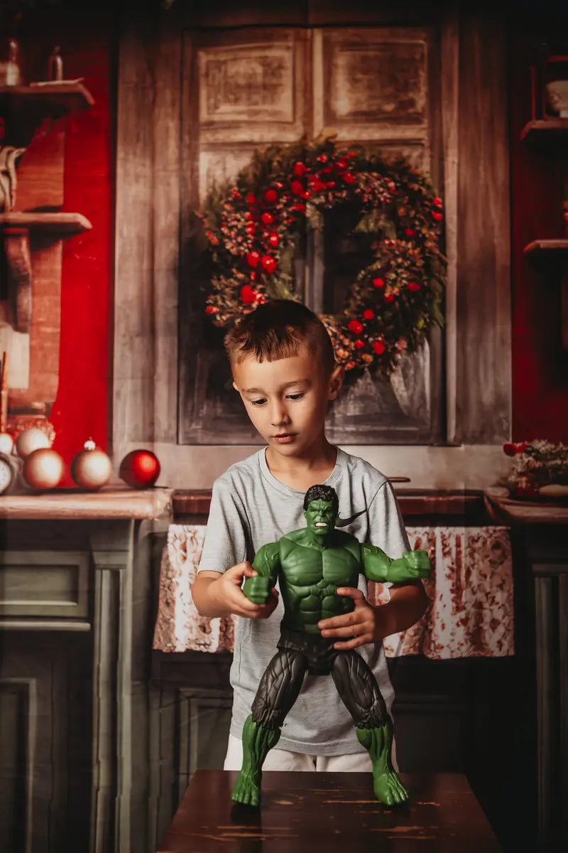 Kate Red and Green Christmas Kitchen Backdrop Designed by Mandy Ringe Photography