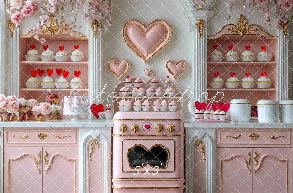 Kate Valentine's Heart Pink Kitchen Cupcake Backdrop Designed by Mini MakeBelieve