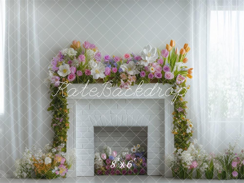 Kate Spring Flower Arch Fireplace Backdrop Designed by Mini MakeBelieve