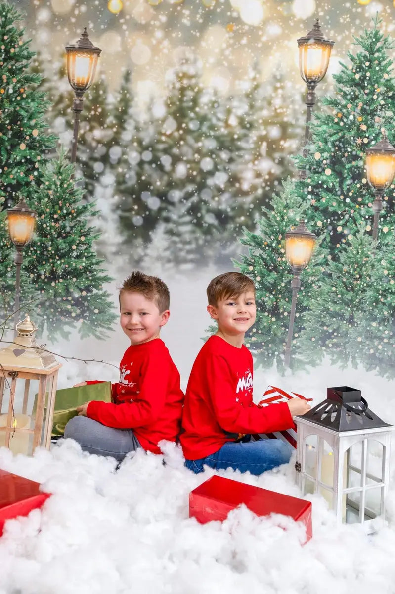 Kate Christmas Snow Forest Lights Backdrop for Photography