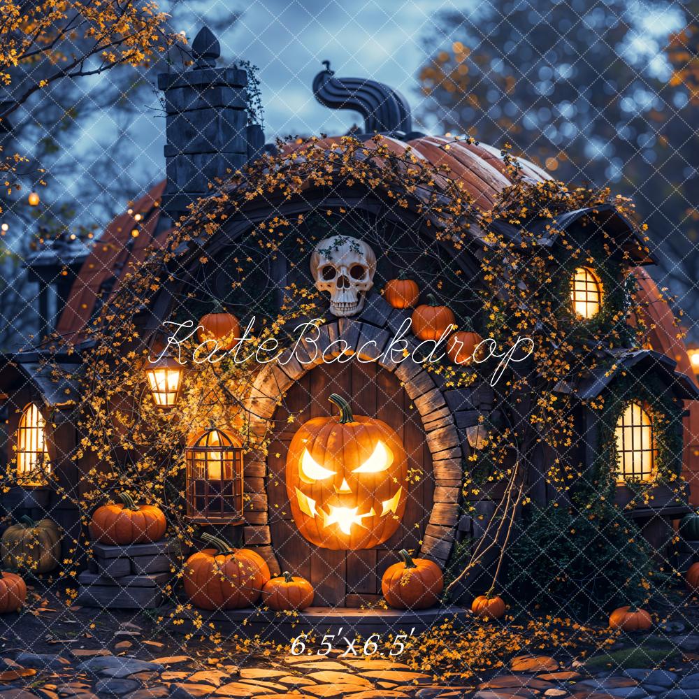 Halloween Donker Bos Magisch Pompoenhuis Foto Achtergrond