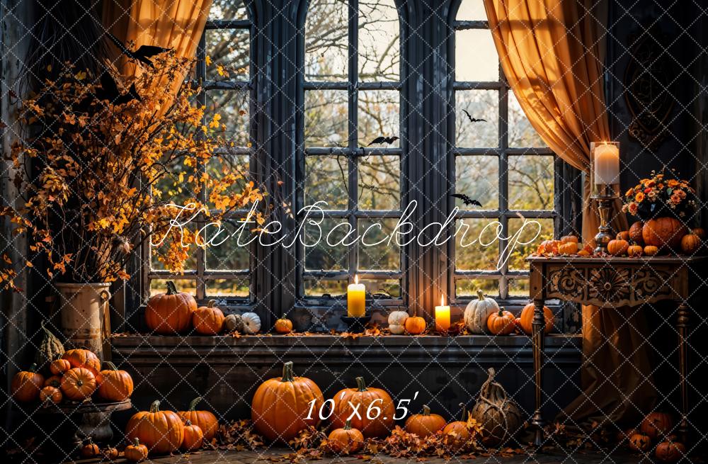 Autumn Halloween Pumpkin Black Arched Window Backdrop Designed by Emetselch