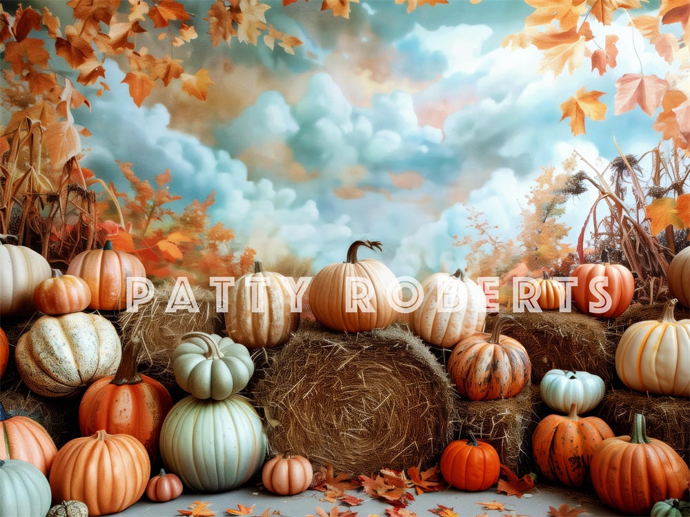 Fall Indoor Barn Pumpkin Kleurrijke Kunst Wand Foto Achtergrond Designed by Patty Robert