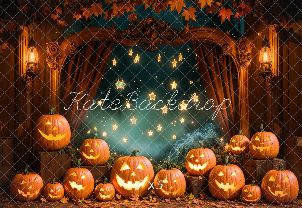 Kate Halloween Pumpkin Lanterns Star Lights Vintage Arch Backdrop Designed by Emetselch