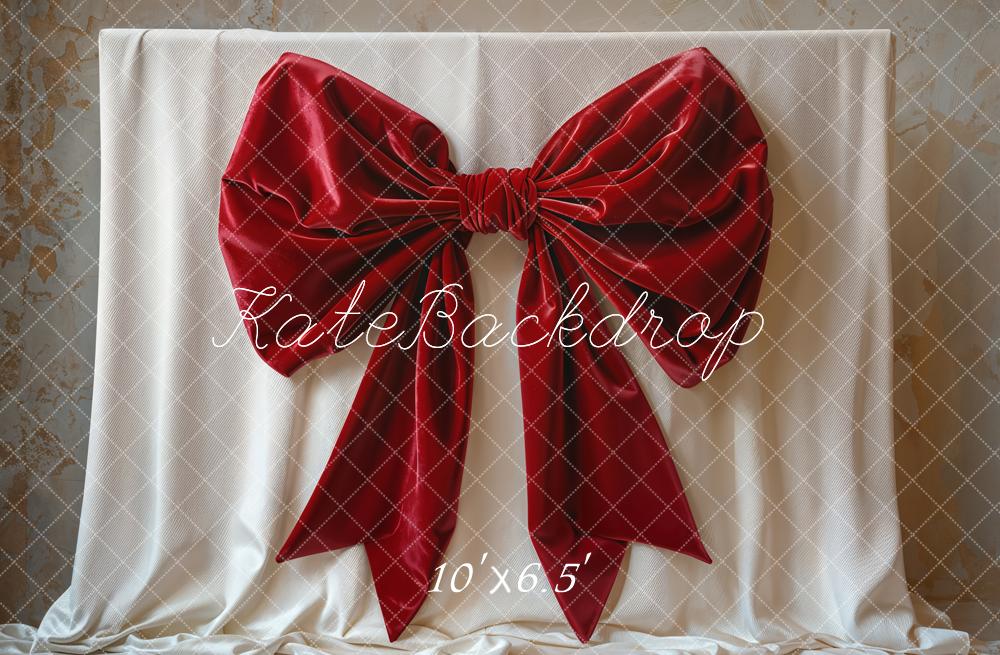 Kate Red Big Bow Elegant Fabric Backdrop Designed by Emetselch