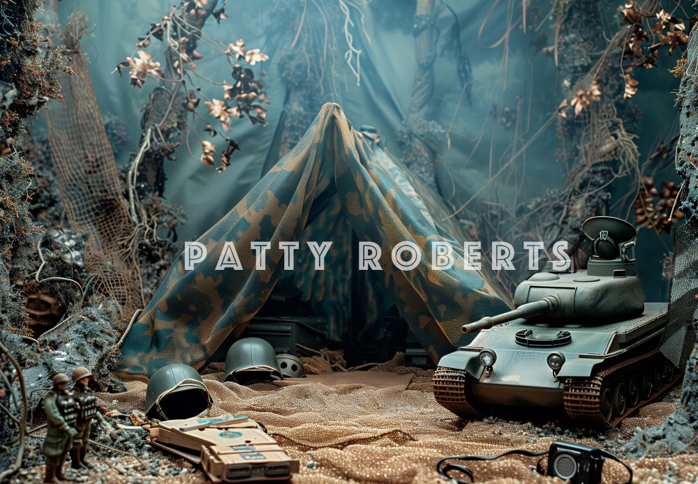 Wild Forest Tent Tank Military Base Foto Achtergrond Designed by Patty Robert