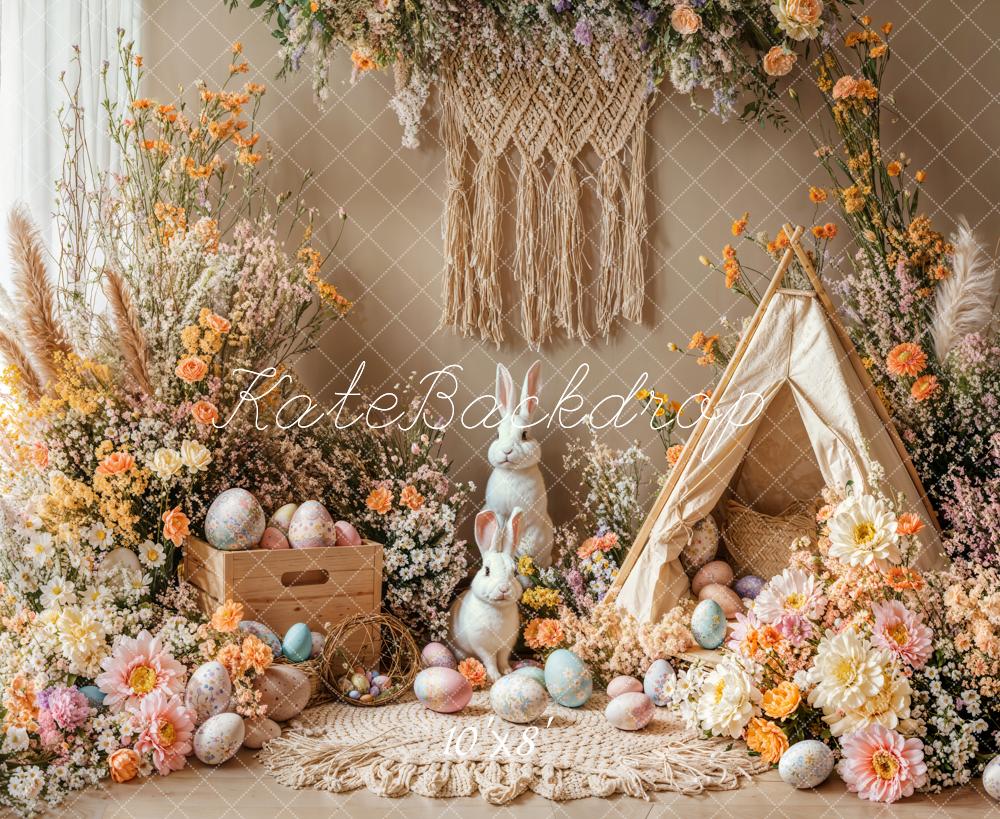 Kate Easter Bunny Boho Floral Eggs Backdrop Designed by Emetselch