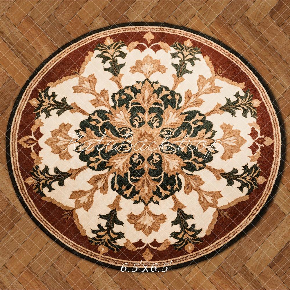 Kate Round Retro Floral Rug Floor Backdrop Designed by Emetselch