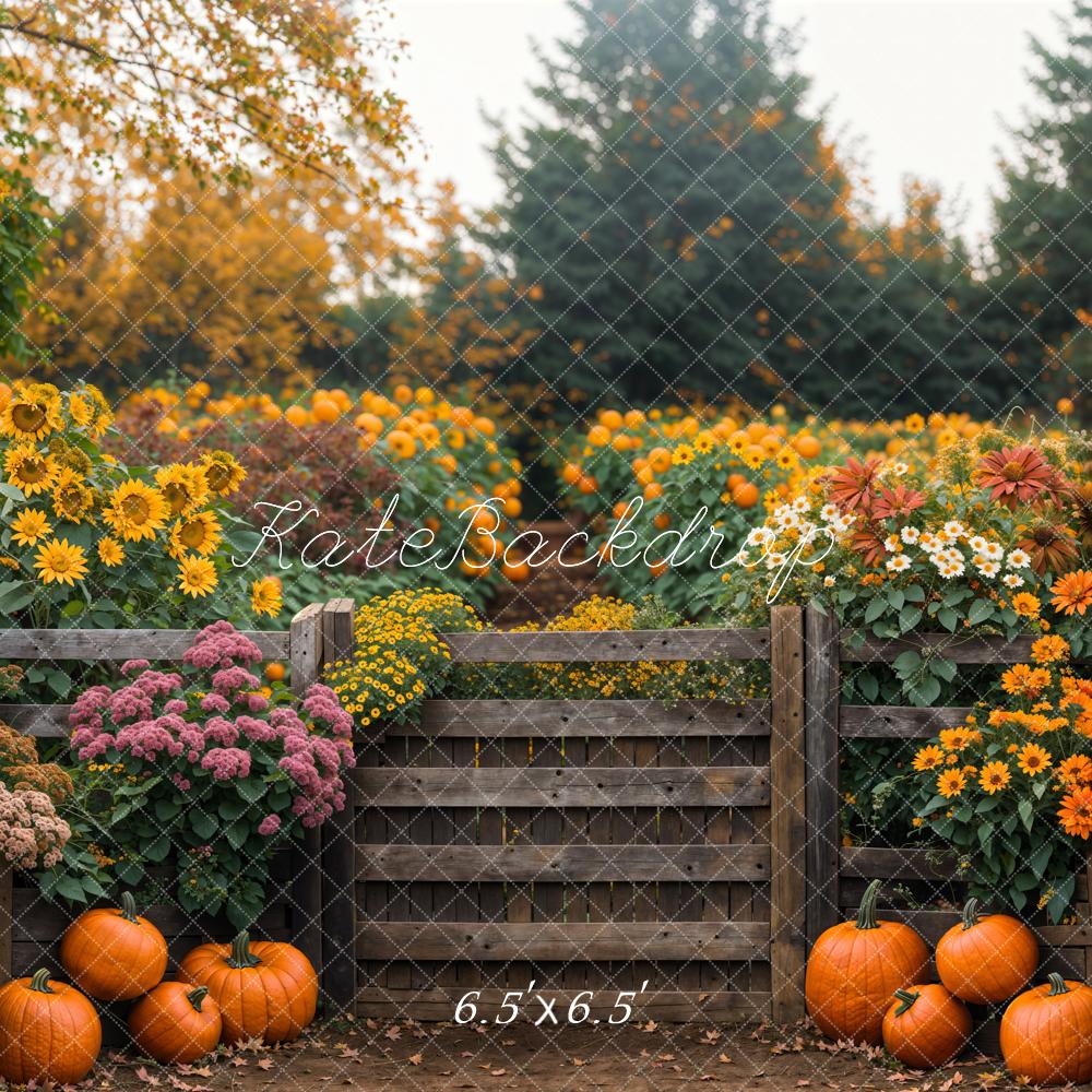 Kate Fall Field Sunflower Wooden Fence Backdrop Designed by Emetselch