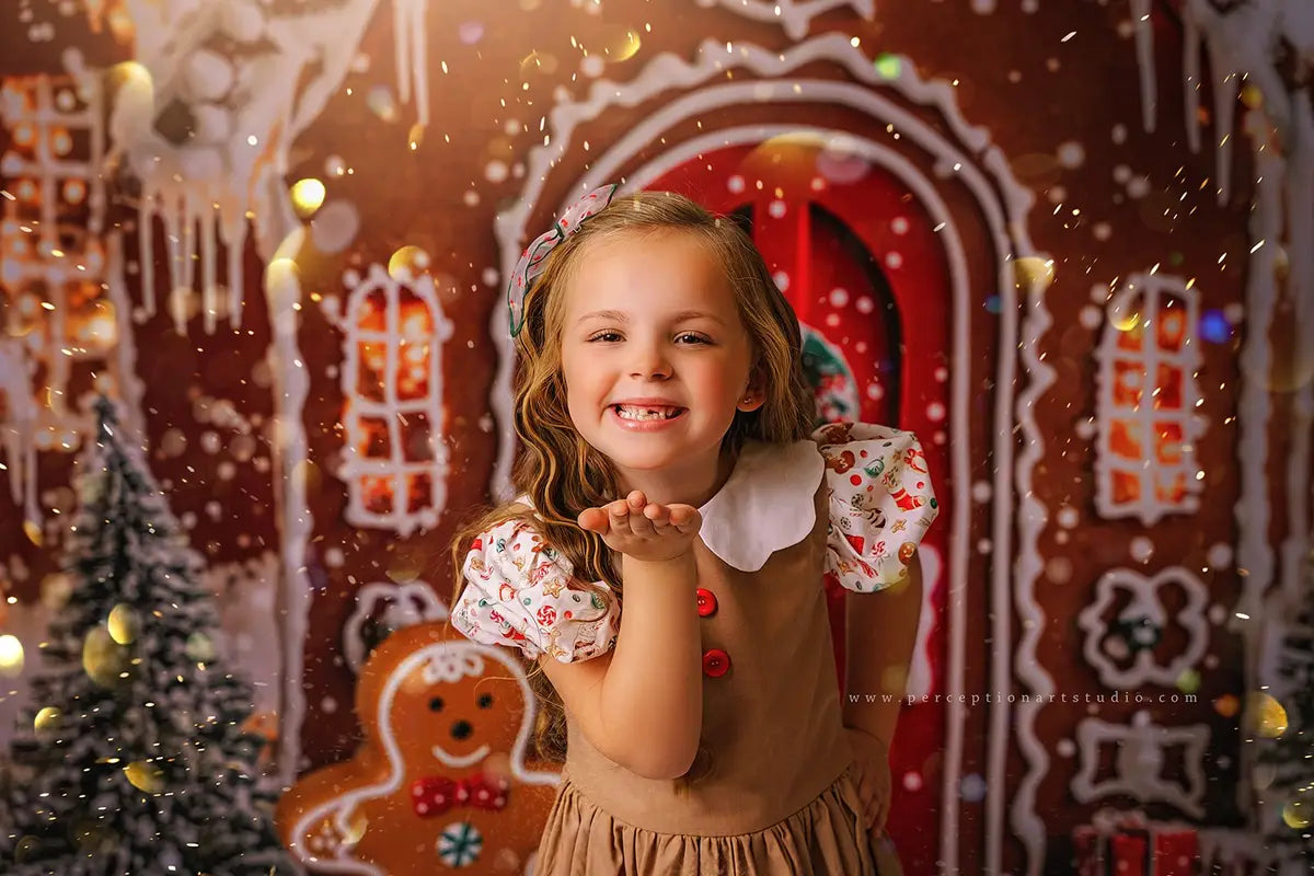 Kate Christmas Gingerbread Houses Snowy Backdrop Designed by Emetselch