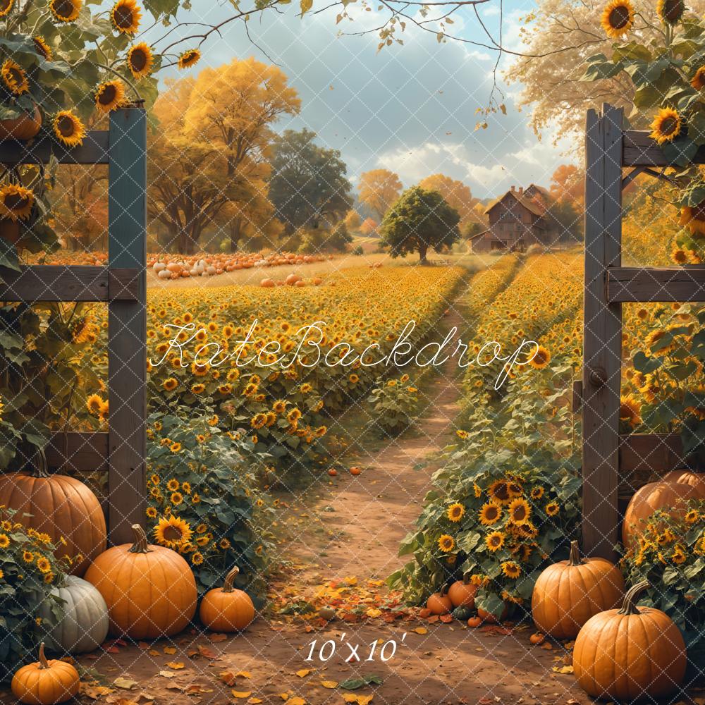 Kate Fall Sunflower Pumpkin Countryside Backdrop Designed by Emetselch