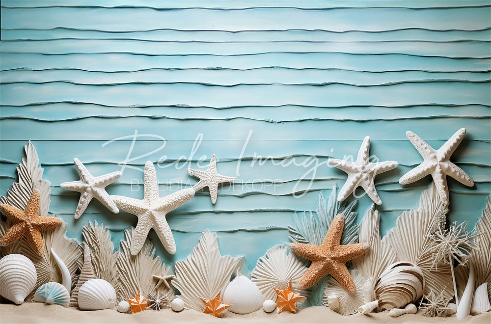 Kate Christmas Beach Starfish Blue Wall Backdrop Designed by Lidia Redekopp