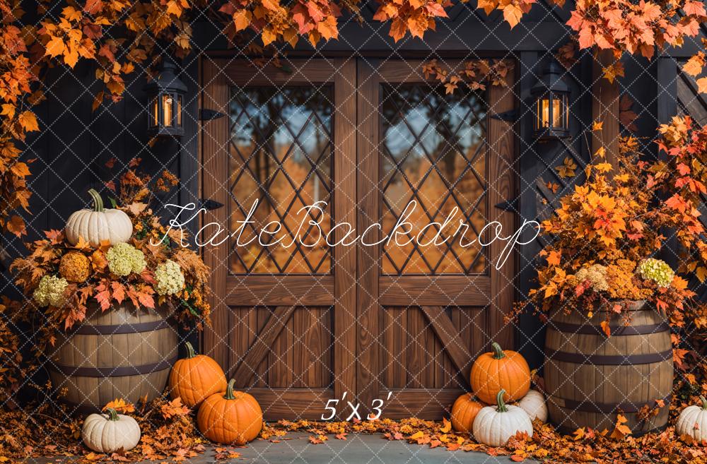 Kate Fall Pumpkins Wooden Door Backdrop Designed by Emetselch