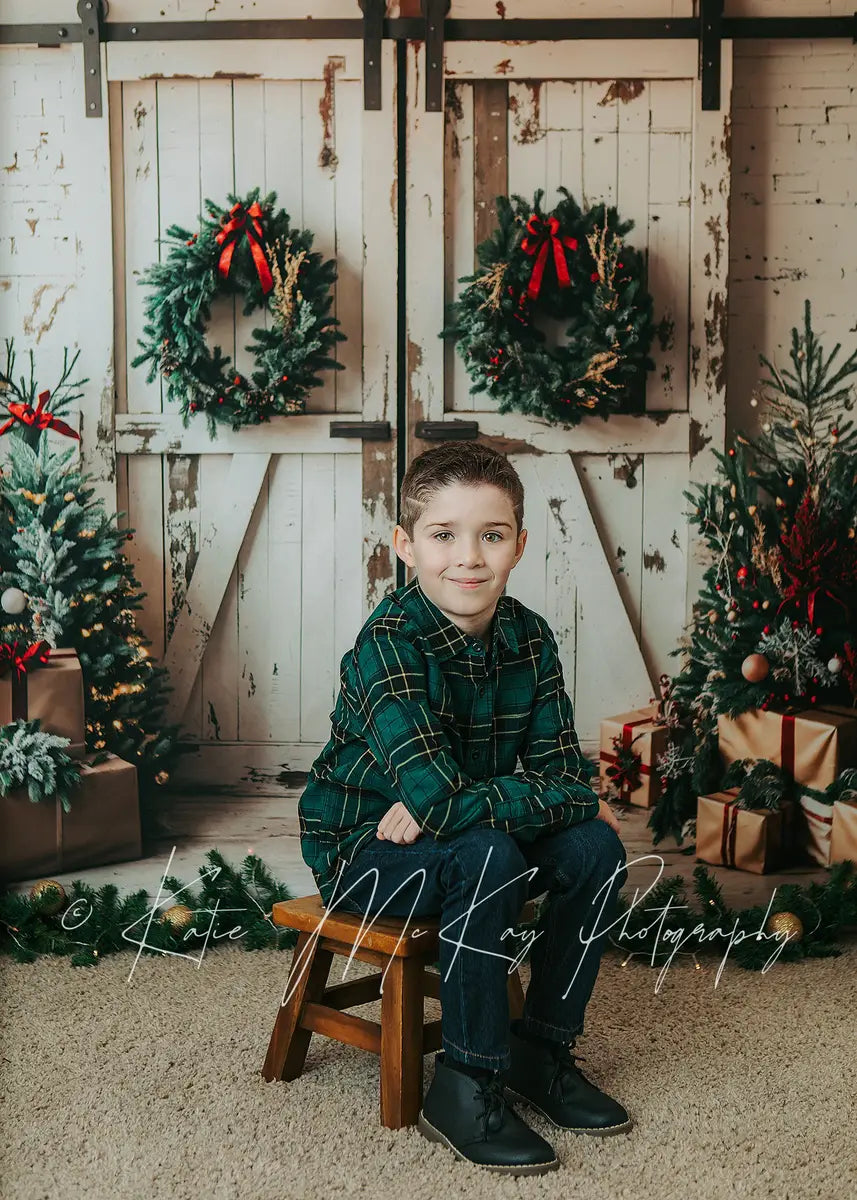 Kate Christmas White Shabby Barn Door Backdrop Designed by Emetselch