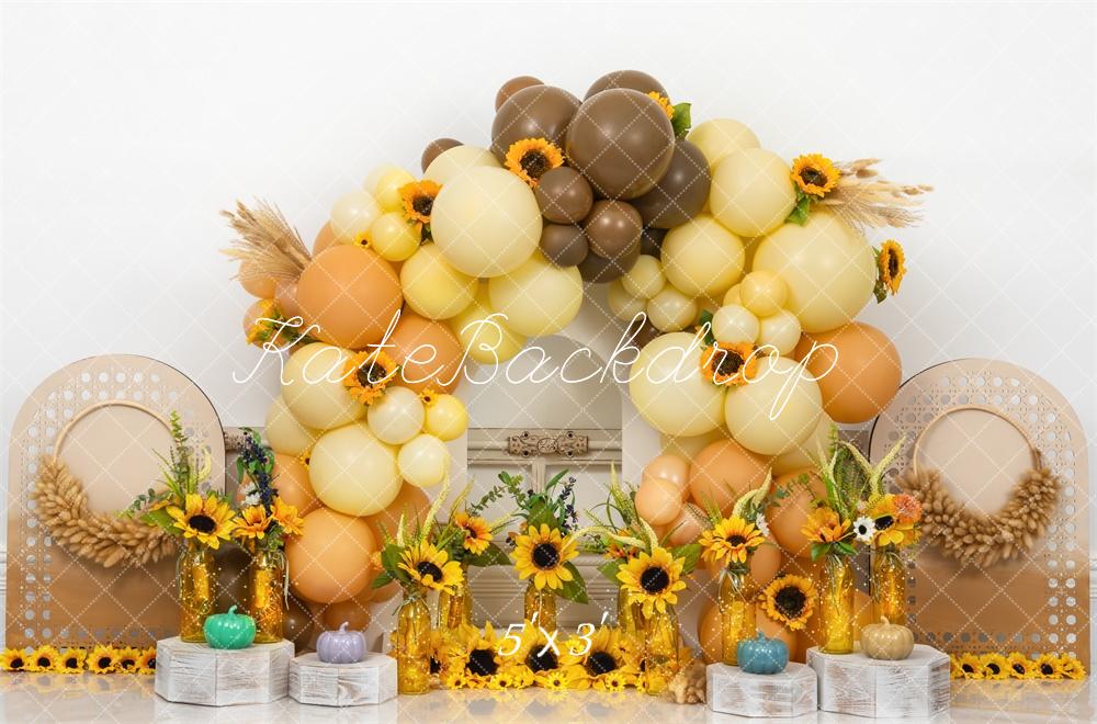 Kate Cake Smash Fall Sunflower Balloon Arch Backdrop Designed by Mini MakeBelieve