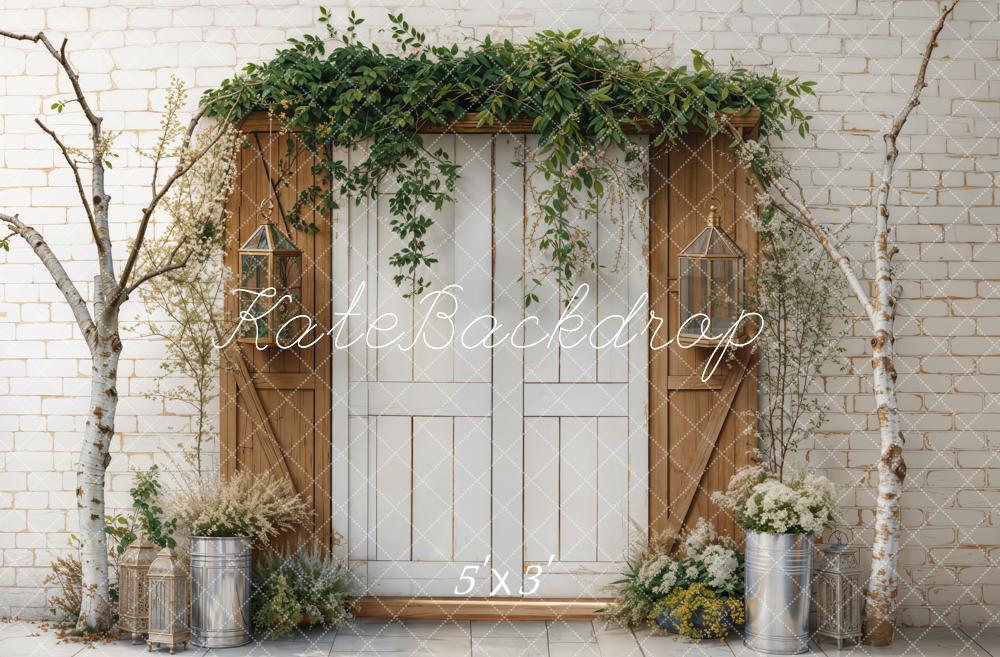 Kate Spring Rustic Door Greenery Tree Backdrop Designed by Emetselch