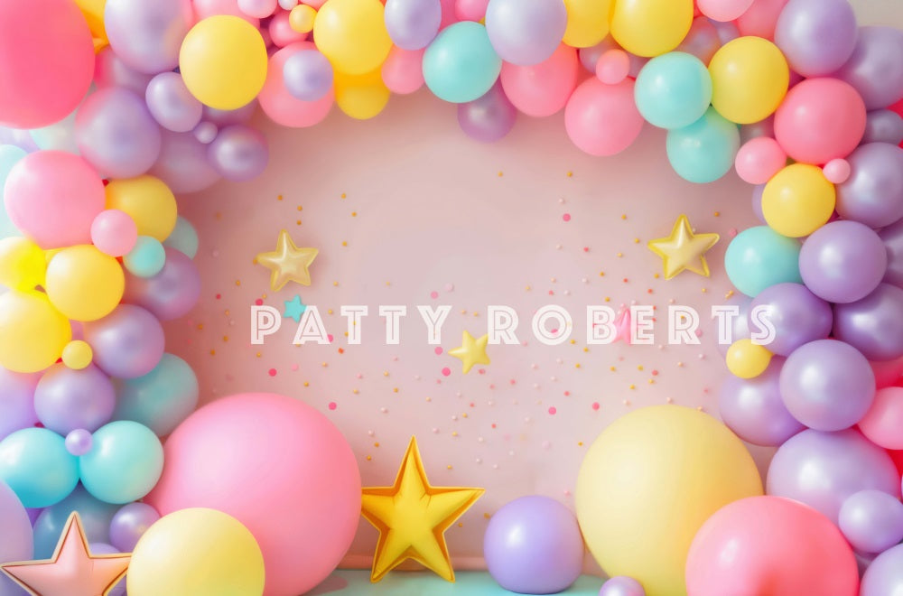 Kate Birthday Cake Smash Colorful Balloon Arch Pink Wall Backdrop Designed by Patty Robert